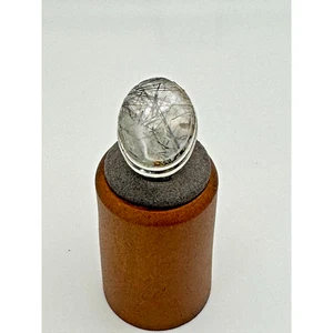 Tourmalinated Quartz Stone Estate Ring .925 Stone Sz 6 - 10.12 Grams 1.25" - Picture 1 of 4