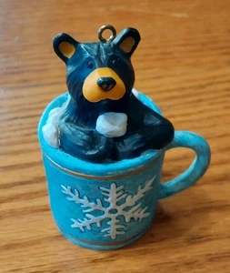 Black Bear in Hot Chocolate Cup Marshmallow Resin Hanging Christmas Ornament 3'' - Picture 1 of 5