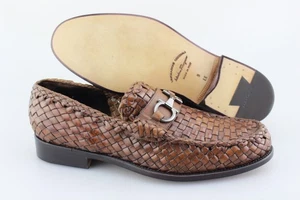 Men's SALVATORE FERRAGAMO 'Gancini' Brown Leather Woven Loafers Size US 9 - EE - Picture 1 of 7