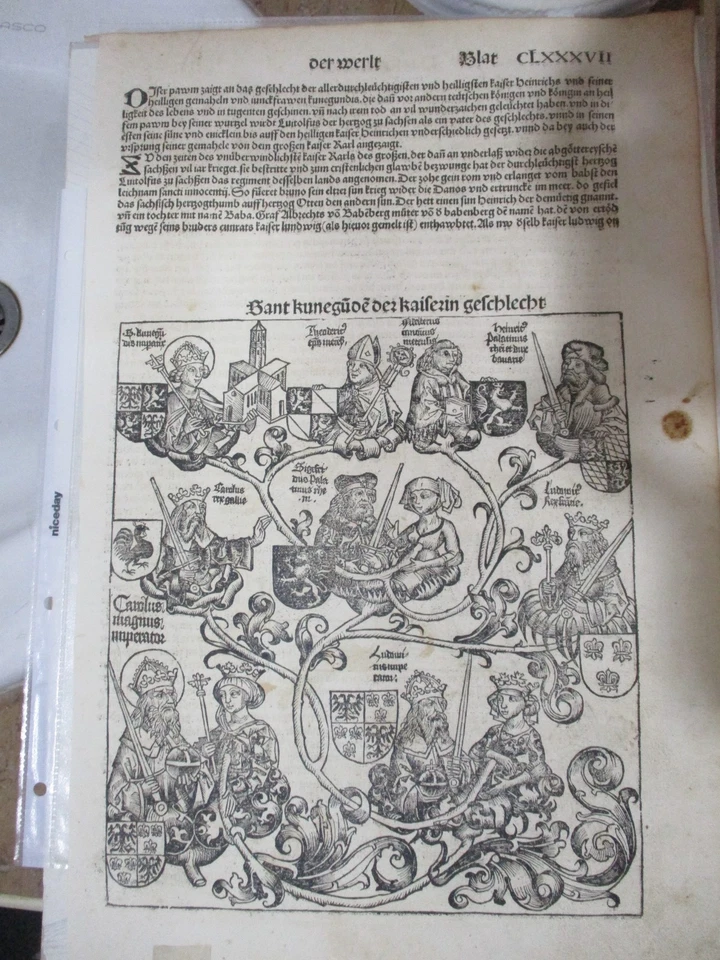Incunábula 1493 de Hartmann Schedel, Núremberg, original, rey Carlomagno Foto 1 de 4