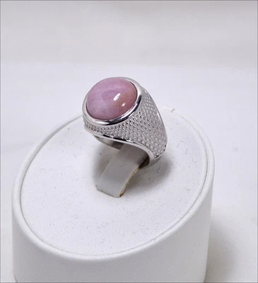 ANELLO IN ARGENTO 925 RODIATO  CON KUNZITE ROSA TONDA REGOLABILE        AGNK 026 - Immagine 1 di 3