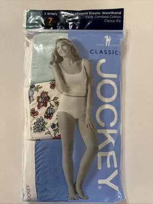 Jockey Womens Size 7 Colored Cotton Classic Briefs 3 Pack NEW Scalloped Waist - Image 1 of 4