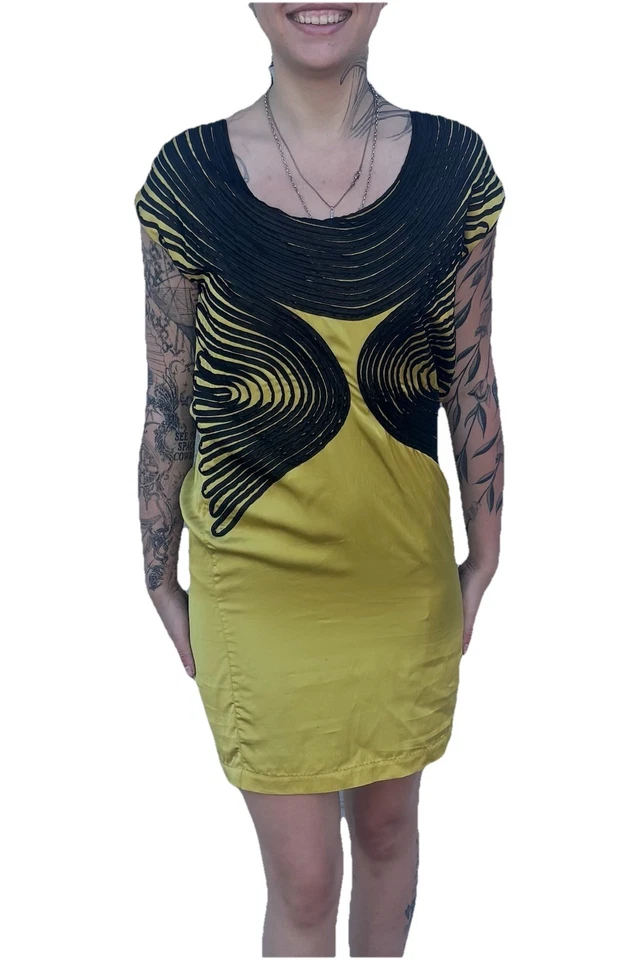 Mini Vestido DIESEL Negro Dorado Mujer Amarillo Detalle Cinta Abstracta Talla XS 0 Foto 1 de 4