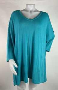 Catherines Women's Size 3X 26/28 Teal Blue Tunic Sweater 3/4 Sleeve V-Neck - Picture 1 of 8