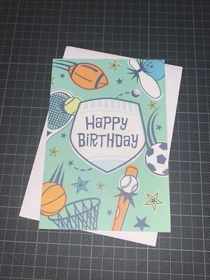 Tarjeta de cumpleaños Hallmark para niños: baloncesto béisbol fútbol bowlin liga propia Foto 1 de 4