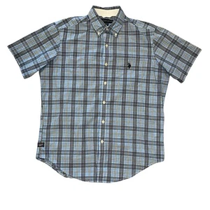 U.S. Polo Assn Short Sleeve Button Up Flannel Work Shirt Medium Blue - Picture 1 of 6