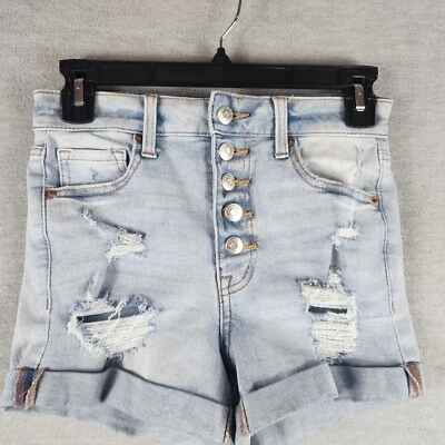 Pantalones Cortos Aeropostale Juniors 0 Azul Denim Envejecido Super Alto Tiro Midi Foto 1 de 4