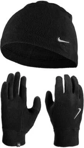 Nike Fleece Mens Hat And Glove Set Black Running Reflective - Picture 1 of 1