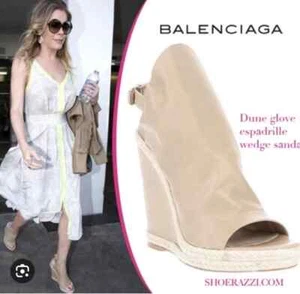 Balenciaga Glove Leather Espadrille Wedge Sandals Size 38 US 7.5 Dove $695 - Picture 1 of 11