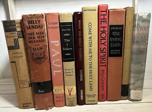 9 VTG Antique Old book lot Religious Christian Decor Shelf Prop Staging Red Tan - Imagen 1 de 15