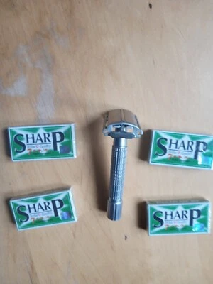 Rasoio sicurezza Timor A farfalla  Manico 8 Cm (usato) Più 4 Pacchetti Sharp 7am - Immagine 1 di 4