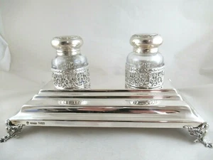 Sterling Silver  DESK INKSTAND with 2 INKS by TOPAZIO of PORTUGAL Circa 1920 - Picture 1 of 12