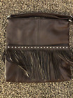 ili New York Purse Bag Crossbody Brown Genuine Leather Fringe Studded Pockets