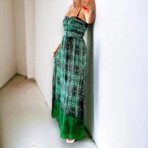 Nuevo con etiquetas Moulinette Soeurs Maxi Vestido 2 Mujeres Vernalis Sin tirantes Reptile Estampado Verde - Imagen 1 de 18
