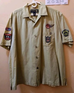 Nat Nast racing button down satin patch shirt XL Olive Green vintage 1946 series - Picture 1 of 9
