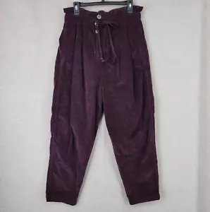 Free People Pants Medium Purple Velvet Barrel Balloon Leg Button Fly High Rise - Picture 1 of 8