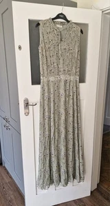 Tory Burch Sage Green Cream Floral 100% Silk Maxi Dress With Split Size 4 Uk 8 - Picture 1 of 15