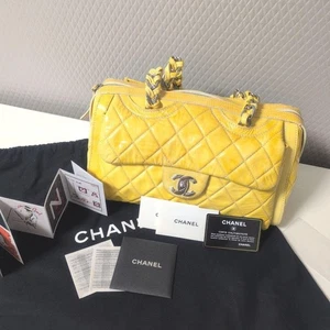 【JUNK】CHANEL Matelasse Chain Shoulder Bag Yellow Ivory Vintage Enamel Used - Picture 1 of 18