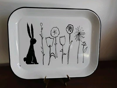 Lori Siebert Country Shabby Chic Farmhouse Metal Black White Enamel Serving Tray - Image 1 of 4