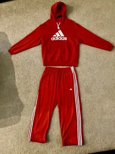 Adidas Tracksuit Men's Hoodie & Pants Set Red And White - Picture 1 of 1