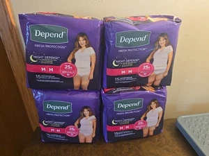 4 New 15 Packs Depend Night Defense Incontinence Pants for Women - Sz M - Picture 1 of 2