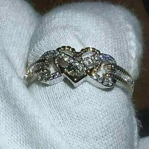 2.00Ct Round Cut Real Moissanite Heart Wedding Ring 14k Two Tone Gold Plated - Picture 1 of 6