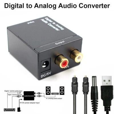 Optical Coaxial Toslink Digital to Analog Audio Converter Adapter 3.5mm RCA L/R - Image 1 of 4