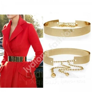 Gold Wide Plate Full Metal Waist Waistband Band Mirror Chains H Belt Party - Picture 1 of 6