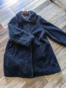 Faux Fur Teddy Leopard Grey 3/4 Length Coat M/L - Picture 1 of 9