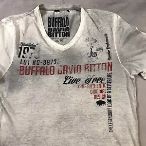 Camicia uomo Buffalo David Bitton extra large grigia stampa grafica scollo V - Foto 1 di 10