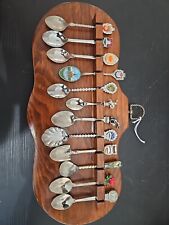 Lot Of 12 Vintage Collectors Spoons W/ Wood Display. State And Park Collector 