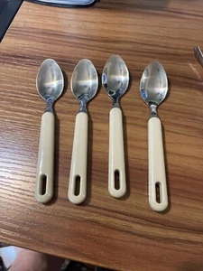 Cucchiai vintage Gibson 4 manico in plastica inox posate bianchi made in USA - Foto 1 di 1