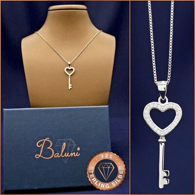 Halskette Schlüssel zum Herzen 925 Sterling-Silber, +Etui, Geschenk Weihnachten - Bild 1 von 4