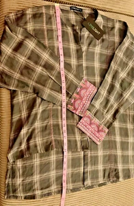NWT Women’s Size Lg Limelight Plaid Button Down Shirt W/embroidered Cuffs Boho - Picture 1 of 9