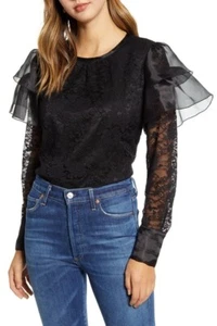 RACHEL PARCELL 🌻 Medium🌻 Lace Flutter Sleeve Top NEW AUTH 🌻 #A261 - Picture 1 of 6