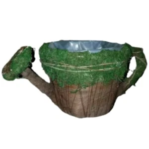 Flower Pot w/ Super Moss Rattan Wicker Watering Can Style Planter Basket Liner - Picture 1 of 9