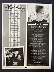 VISAGE - PLEASURE BOYS / MARI WILSON 1983 SMASH HITS LYRICS PAGE 8.5X11" [SH21] - Bild 1 von 1
