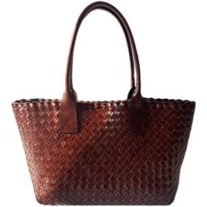 Hand Woven Cowhide Leather Tote bag, Woven Triple Jump Bamboo Hobo - Picture 1 of 8