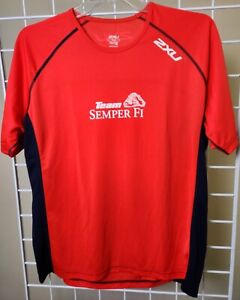 2XU Team Semper Fi Short Sleeve Shirt Size XL Red USMC Training Running Gym