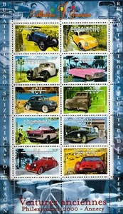FRANCE 2000 sheet of Ten Antique Automobile (Cars) MNH Super Nice - Picture 1 of 11