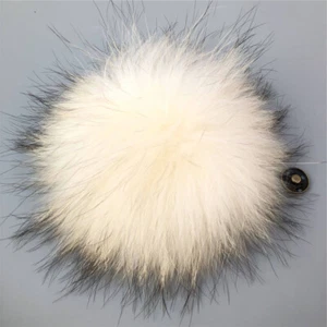 15-17cm Large Real Raccoon Fur Pompom Ball W Snap Button DIY Beanie Hat Cap - Picture 1 of 4