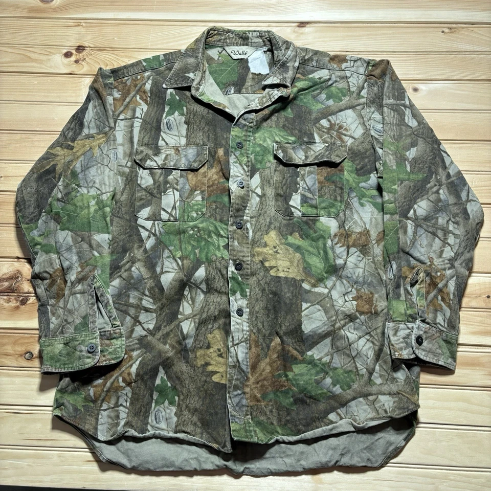 Camisa Vintage Walls Realtree Camuflada Abotonada Camuflaje Gamuza Franela Talla L/XL Foto 1 de 4