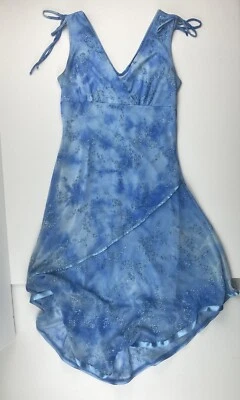 Junior Womens TABOO Blue Chiffon Dress Asymmetrical Hem Sz Med Glitter - Image 1 of 4