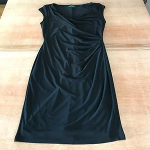 Lauren Ralph Lauren Dress Women 10 Black Cap Sleeve Ruched Sleeveless Party - Picture 1 of 9