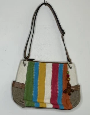Reliquia Multicolor Rayas Bolso de Hombro Cartera Arco Iris Lona Y2K Boho Bohemio Foto 1 de 4