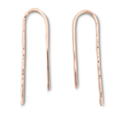 Solid 14K Rose Gold Small Hammered Arch Earrings U Shape Gold Threader Bar 1" - Image 1 of 4