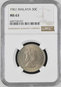 Malaya 50 Cents 1961 NGC MS 63 - Picture 1 of 2