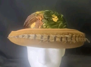 Mr John Vintage Feather Covered Wool Hat Made In USA 1960's - Picture 1 of 10