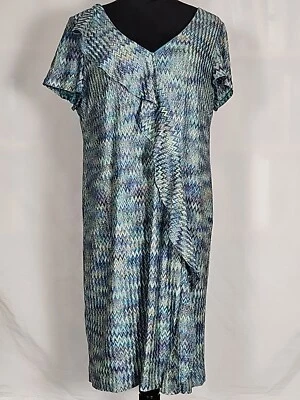 Vestido Gabby Sky Crochet Tejido Mod Rodilla Talla 18W Detalle Volantes Manga Corta Forrado Foto 1 de 4