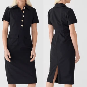 NWT J. Crew Black Collared Italian Bi-Stretch Wool Blend Midi Sheath Dress Sz 8 - Picture 1 of 12